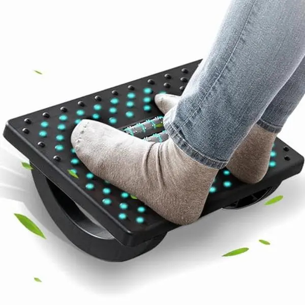 Ergonomic Under Desk Foot Rest with Roller Massager & Rocking Design – Office & Gaming Foot Stool for Leg Support (13” x 9.6” x 5”)
