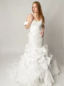 Custom Satin Mermaid Wedding Dress with Sweetheart Neckline, Corset Back Bridal Gown