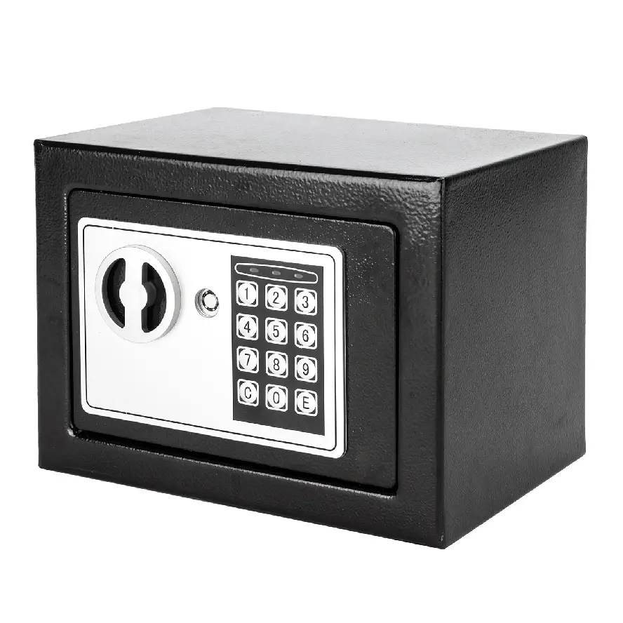 CalidoCasa 1 x Electronic Safe Box - 9.06x6.69x6.69 Inch Compact Steel Safe with Digital Keypad, Key Lock, Emergency Keys, 2 x Expansion Bolts, 4 AA Batteries for Home, Office Valuables Storage