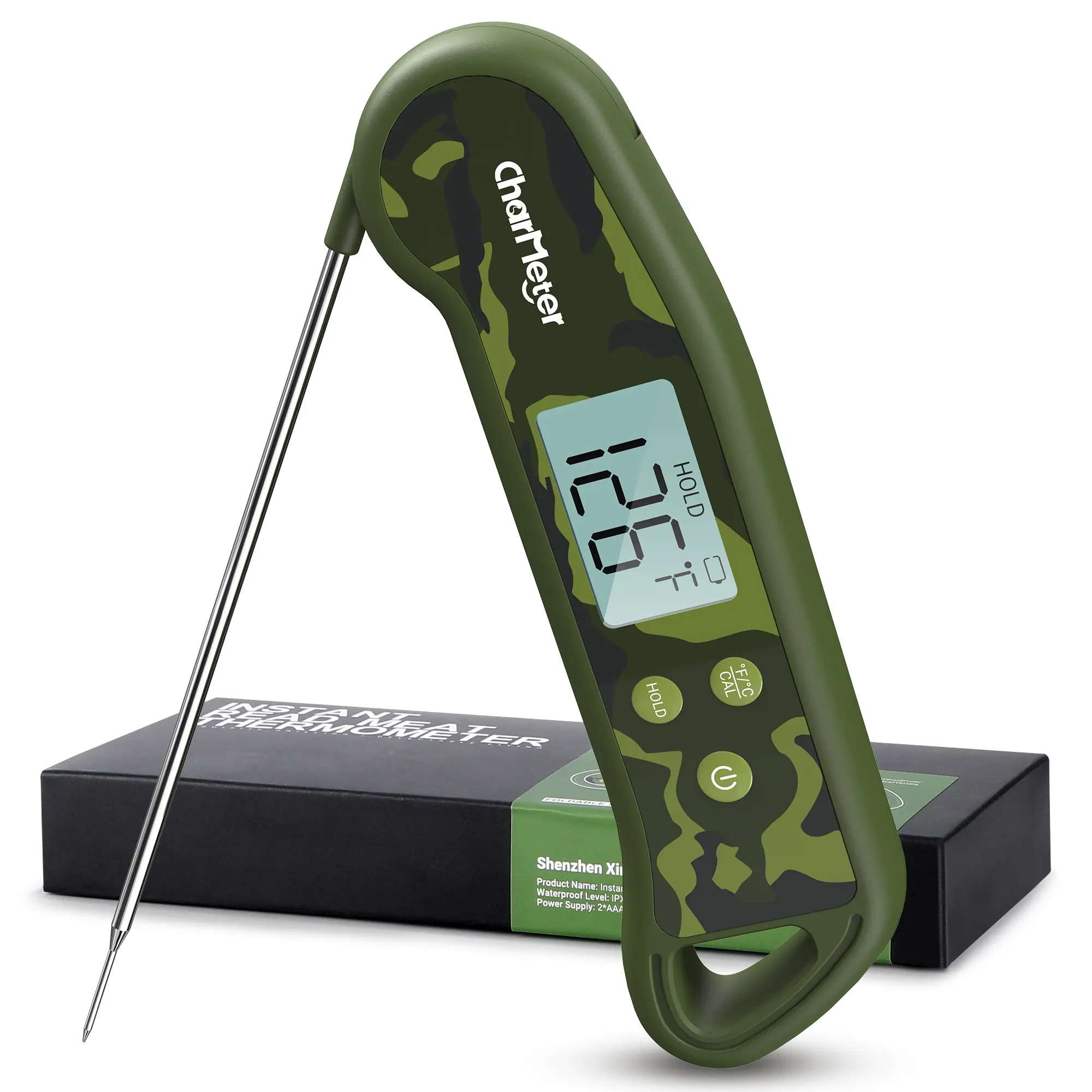 CHARMETER 0.5-Second Instant-Read Meat Thermometer: High-precision digital food thermometer with a 304 stainless steel probe, ideal for barbecuing, baking, and brewing.