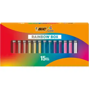 BIC 4-Color Rainbow Shine Limited Edition Set, Box of 15 Pens, Retractable Ball Pens, Medium Point (1.0mm)