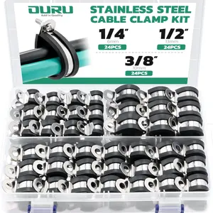 72PCS Stainless Steel Cable Clamp,Rubber Coated Cushioned Insulated Cable Clamps Assortment Kit-Metal Wire Clamps,Cable Clips,Pipe Clamps