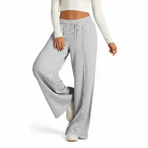 Womens Wide Leg Thermal Lined Sweatpants High Waisted Baggy Pants Warm Drawstring Athletic Joggers