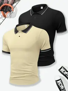 Men’s 2-piece set featuring a premium cotton, skin-friendly polo shirt with a buttoned collar and slightly stretchy fabric—ideal for summer workwear as a formal short-sleeve knit tropical garment with stretch. It makes an excellent summer gift for husband