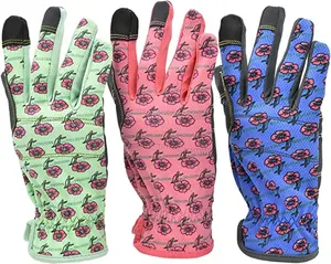 G & F Products Women All Purpose gardening Gloves High Performance weeding Gloves assorted colors 3 Pair Value Pack flower pattern touchscreen feature, fits all.
