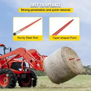VEVOR Pair Hay Spear 43" Bale Spear 3000 lbs Capacity, TikTokShopBlackFriday, Bale Spike Quick Attach Square Hay Bale Spears 1 3/4", Red Coated Bale Forks, Bale Hay Spike with Hex Nut & Sleeve for Buckets Tractors Loaders