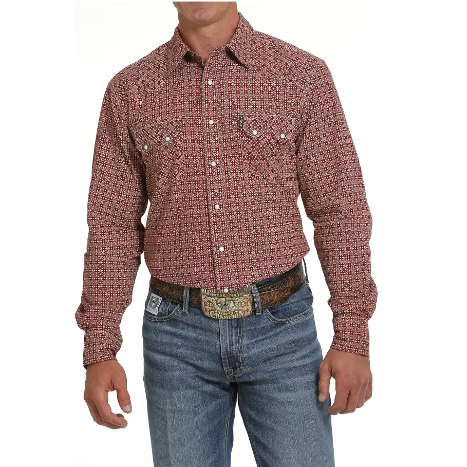 Cinch Men's Red Modern Print Button Down Shirt MTW1301068