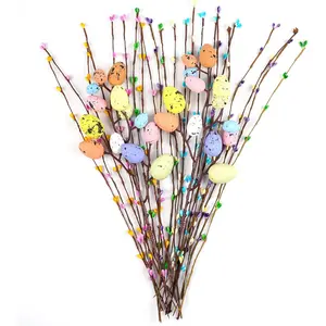 Artificial Easter Spray Vine with Pastel Easter Eggs and Berries Decorative Spring Floral Stems Twig Branches for Floral Arrangement Centerpiece Wreath Decoration 26 Pcs
