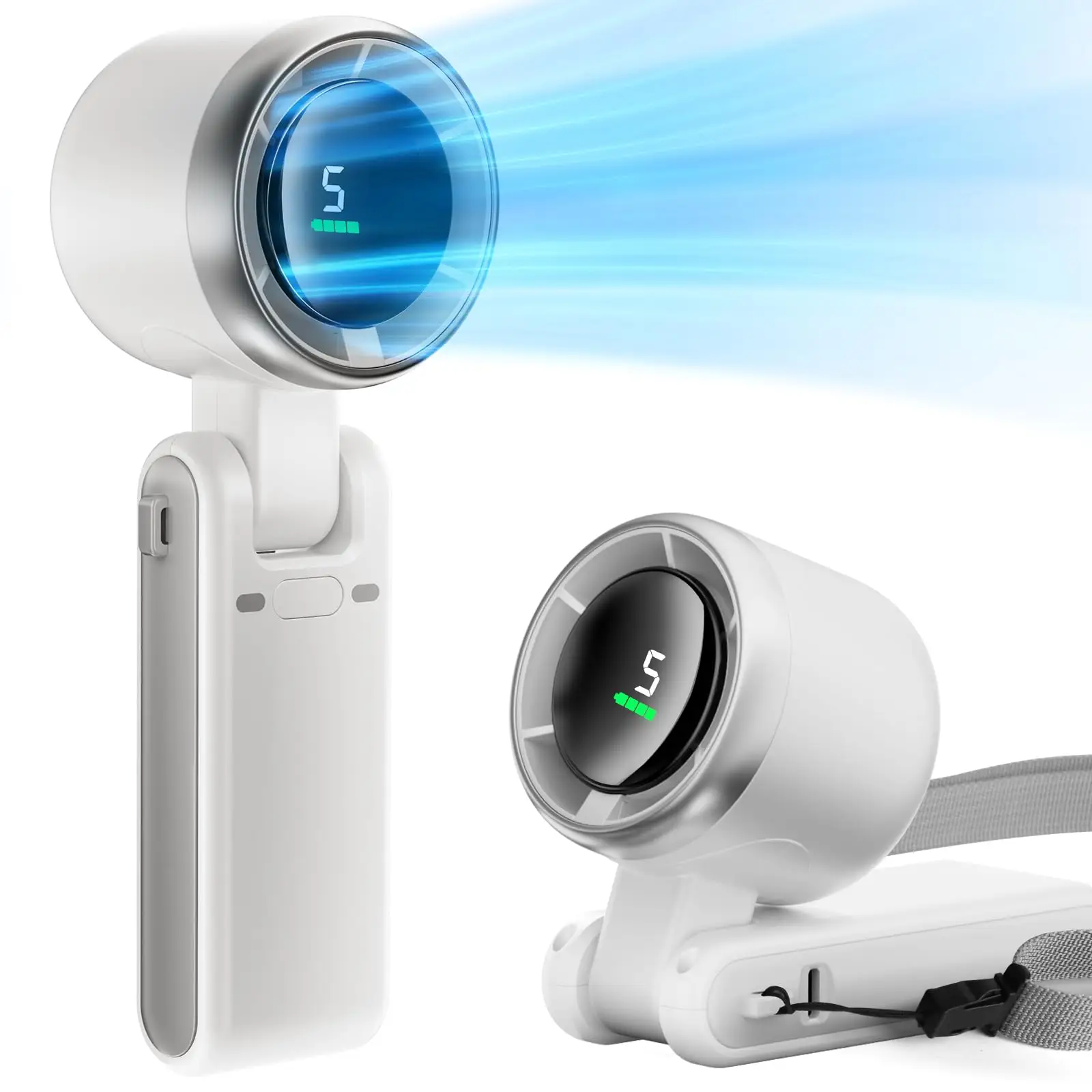 3 in 1 Portable Handheld Turbo Fan, Portable Violent Fan, 180° Foldable, 5 Speeds, 10 Hours Battery Life, LED Display, for Desktop, Travel, Outdoor, H