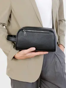 Men's PU Leather Toiletry Bag, Travel Dopp Kit, Portable Wristlet Handbag, Durable Cosmetic Organizer, Ideal for Business Travel, Zipper