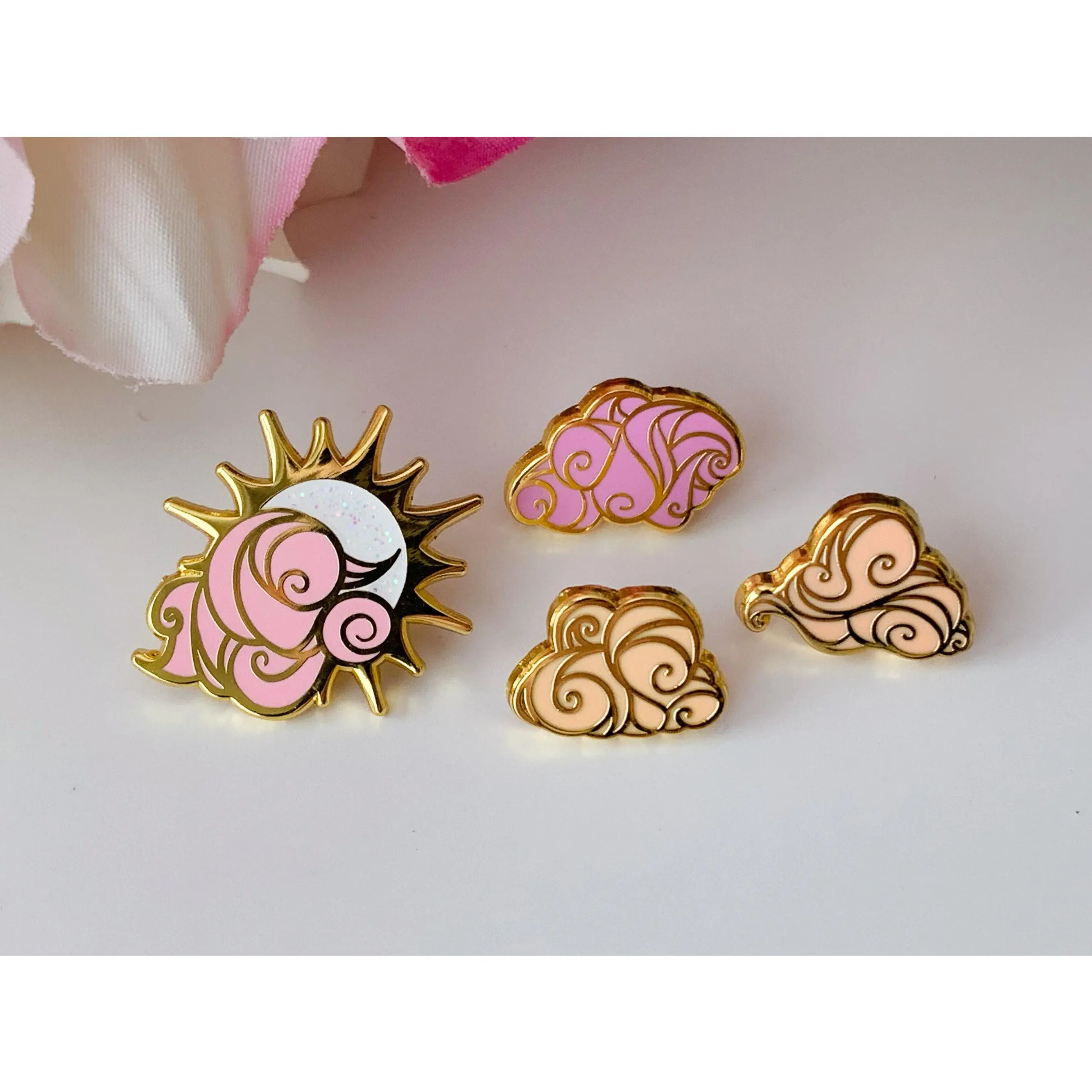 Gold Ocean of Sky Sun Hard Enamel Mini Pin Set - Magical Fantasy Theme Lapel Pin - Mini Enamel Pin Set - Keely Studios