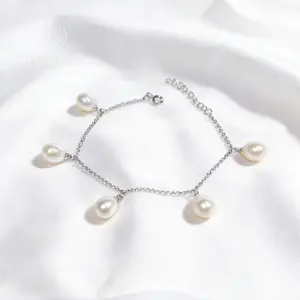 B04-Star Trial White Rice Pearl Bracelet with S925 Chain Starlight Strong Luster Freshwater Pearls Bracelet Romantic Gift for Girlfriend Wife