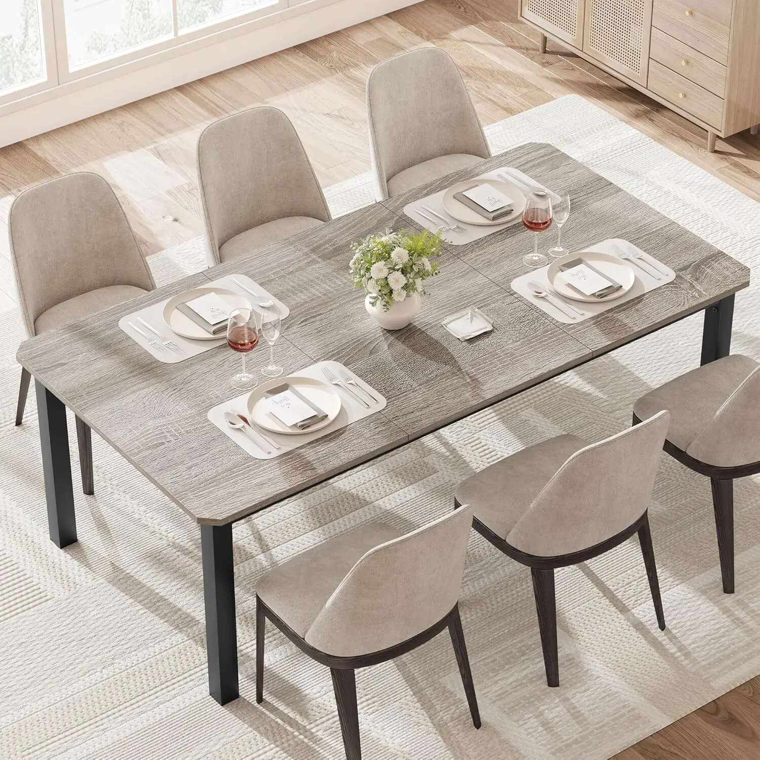 78-Inch Industrial Rustic Wood Dining Table - Matte Black Sturdy Metal Frame, Waterproof Coating, Chamfer Design, 78.74"d x 35.43"w x 29.53"h, Assembly Required, Rectangular Dining Tables for 4-6 People, Kitchen Use (No Chairs)
