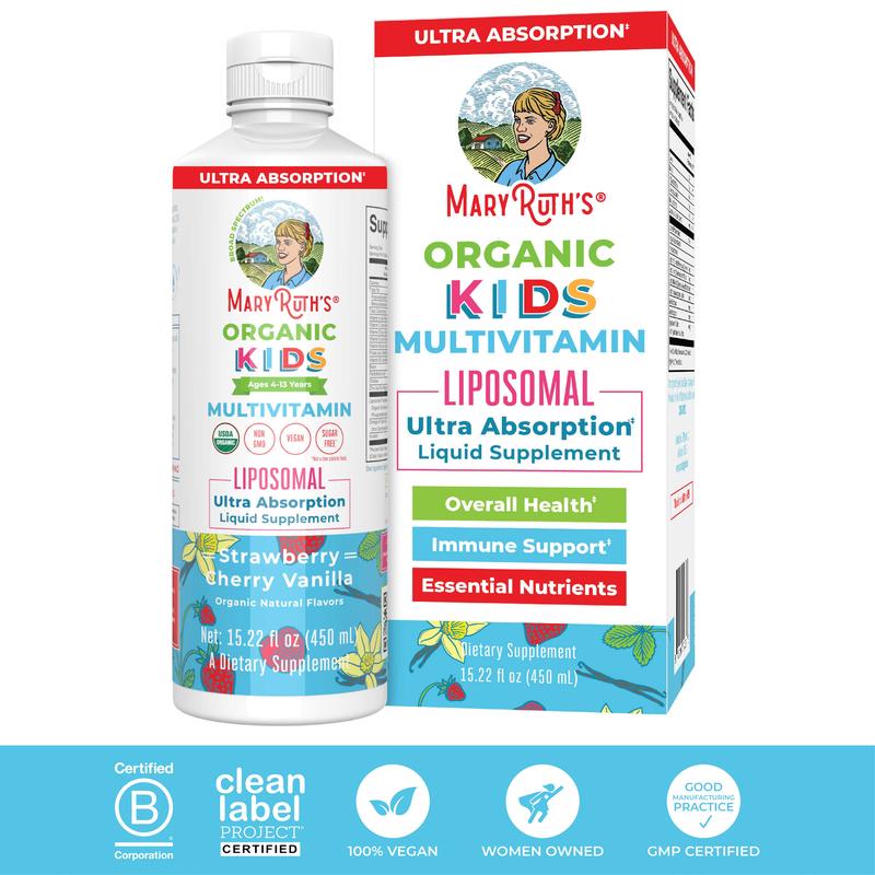 MaryRuth's USDA Organic Kids Multivitamin Liposomal - Sugar Free Liquid for Kids - Immune Support - Cognitive Health - Vegan - Non-GMO - 15.22 Oz