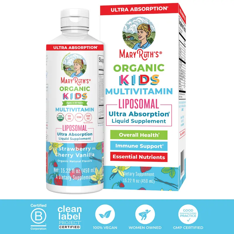 MaryRuth's USDA Organic Kids Multivitamin Liposomal - Sugar Free Liquid for Kids - Immune Support - Cognitive Health - Vegan - Non-GMO - 15.22 Oz