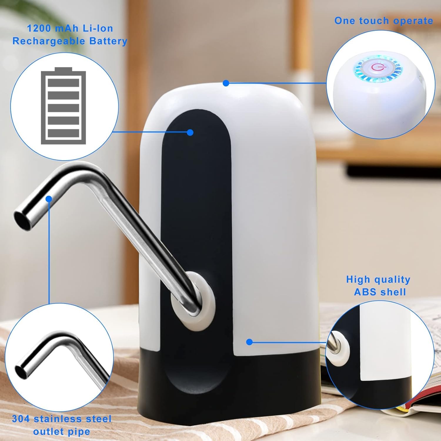 Water Dispenser for 5 Gallon Bottle, USB Charging Automatic Water Dispenser with Rechargeable Battery, Drinking Water Jug Pump for Home, Kitchen, Living Room, Office, Camping, Universal for 3-5 Gallon