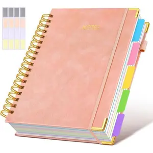 Hardcover Spiral Notebook with Removable Dividers Tabs, 300 Pages Leather 5 Subject Notebook College Ruled, 8x10 Large B5 Notebooks for Work School Note taking, Spiral Bound Notepad, Lined Journal for Women, Travel Diary Notebook Planner Notebook
