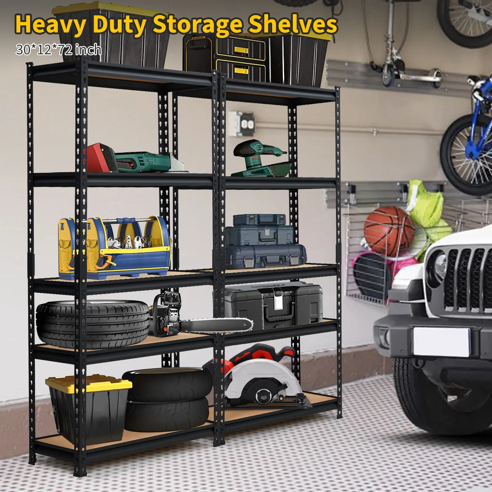 Garvee Heavy Duty 5-Tier Metal Shelving Unit – Adjustable Standing Storage Rack – 2500 lbs Capacity – Utility Shelves for Garage, Pantry, Warehouse, Kitchen, Laundry
