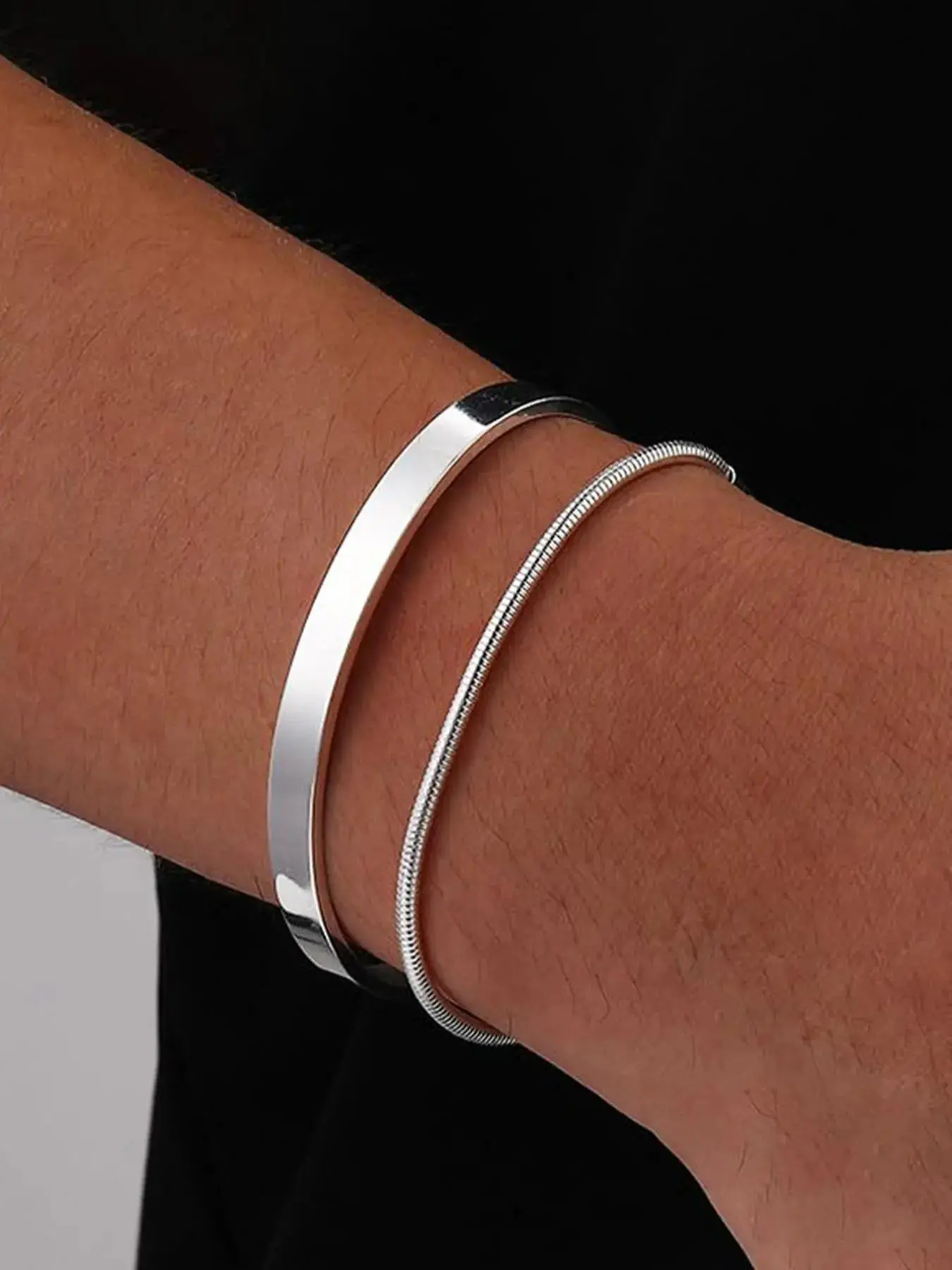 Men's Stainless Steel Cuff Bracelets Set, Casual Hip-Hop Style Open Bangles, Open Cuffs, Unisex All-Season Jewelry for Daily Wear & Party, Fashionable High Quality Bracelet