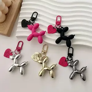 Heart-Shaped Engraved Balloon Dog Keychain, Couple Keychain, Dark Cool Women's Niche Bag Pendant Charm, Heart-Shaped Engraved Keychains