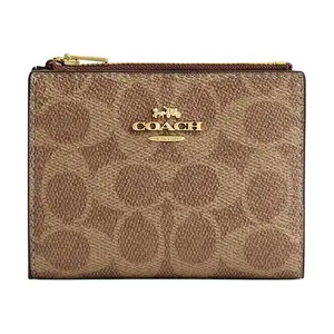 COACH Coach Logo Double-Fold Canvas Wallet for Men and Women, Casual Style in Tan