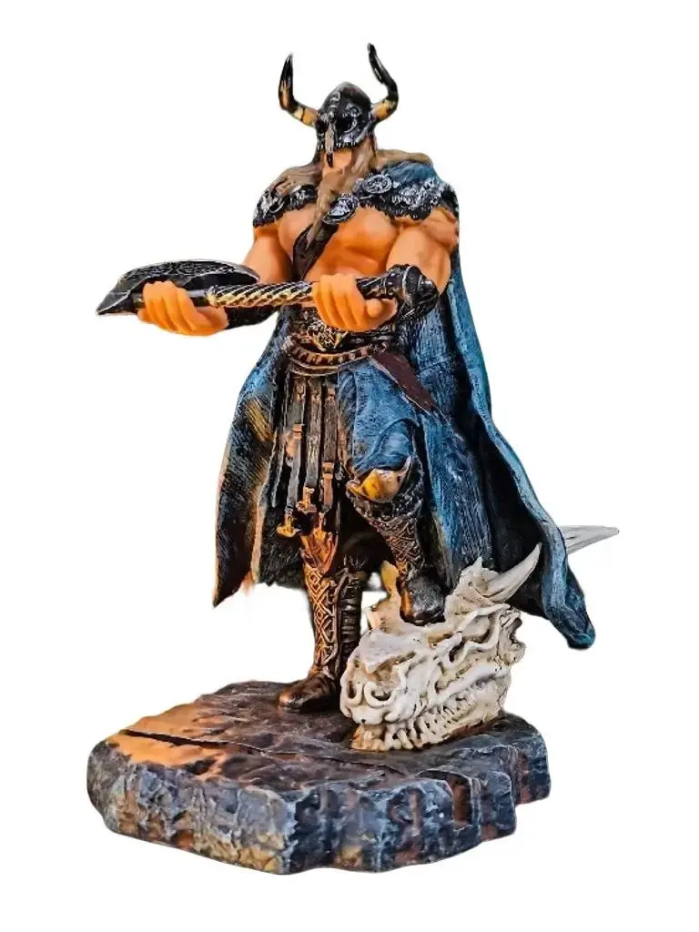 The Armored Kingdom Medieval Norse Valor Warrior Art Collectible Figurine - 9.5 inches Tall, 2.45 lbs Cold-Cast Resin, Heavy-Duty Metallic Design, Dragon Base Skull Stand, Desktop Home Decor, Viking Enthusiast Gift