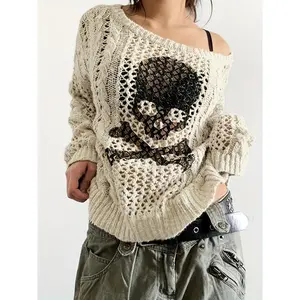 Casual Skull Pattern Crew Neck Pullover Sweater – Long Sleeve Women’s Top