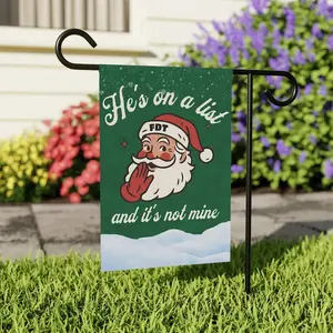Funny Santa Christmas Garden Flag, Subtle Political Holiday Yard Decor, White Santa Claus Flag, He’s On the Naughty List, Liberal Winter Gift