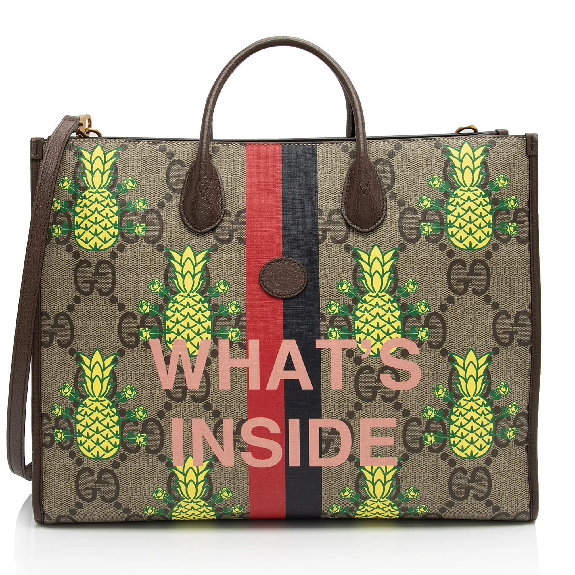 Pre-owned GUCCI Calfskin Tote Bags Jumbo GG Supreme Dollar Pineapple Medium Tote