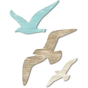 3pcs Wooden Seagull Wall Decor, Coastal Beach Wall Art, Ocean Themed Vintage Wall Sculpture, Nautical Sea Bird Decorations for Bathroom, Bedroom, Lake House, Home, Coastal Home Decor, Wooden Birds for Ocean Lovers, wall accessories, art set