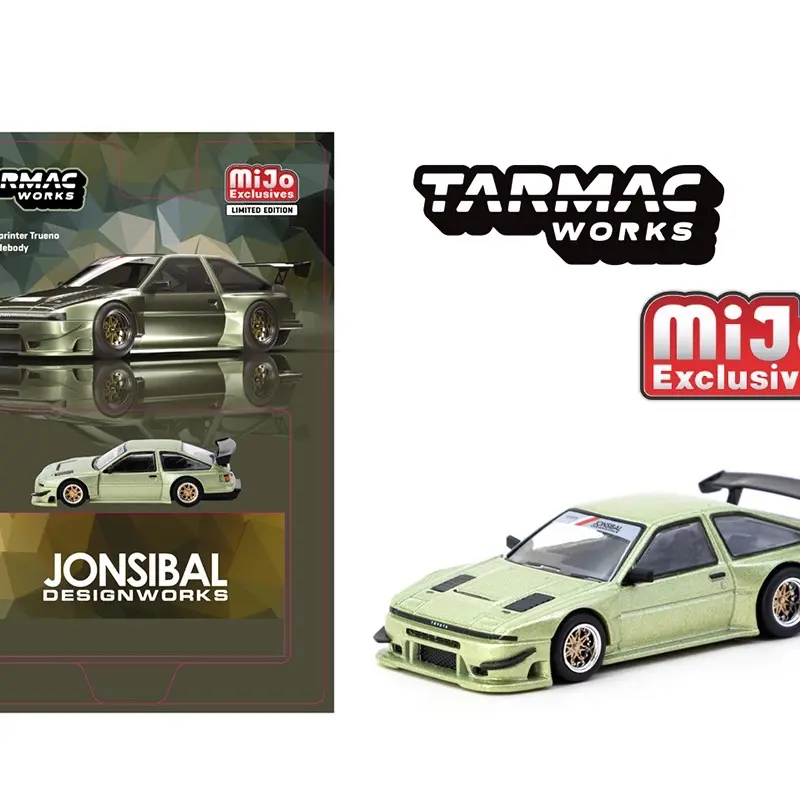 Tarmac Works 1:64 Diecast Model Cars, Toyota Sprinter Trueno AE86 Widebody Green, JONSIBAL Designworks Global64 Collectible Diecast Toy Car