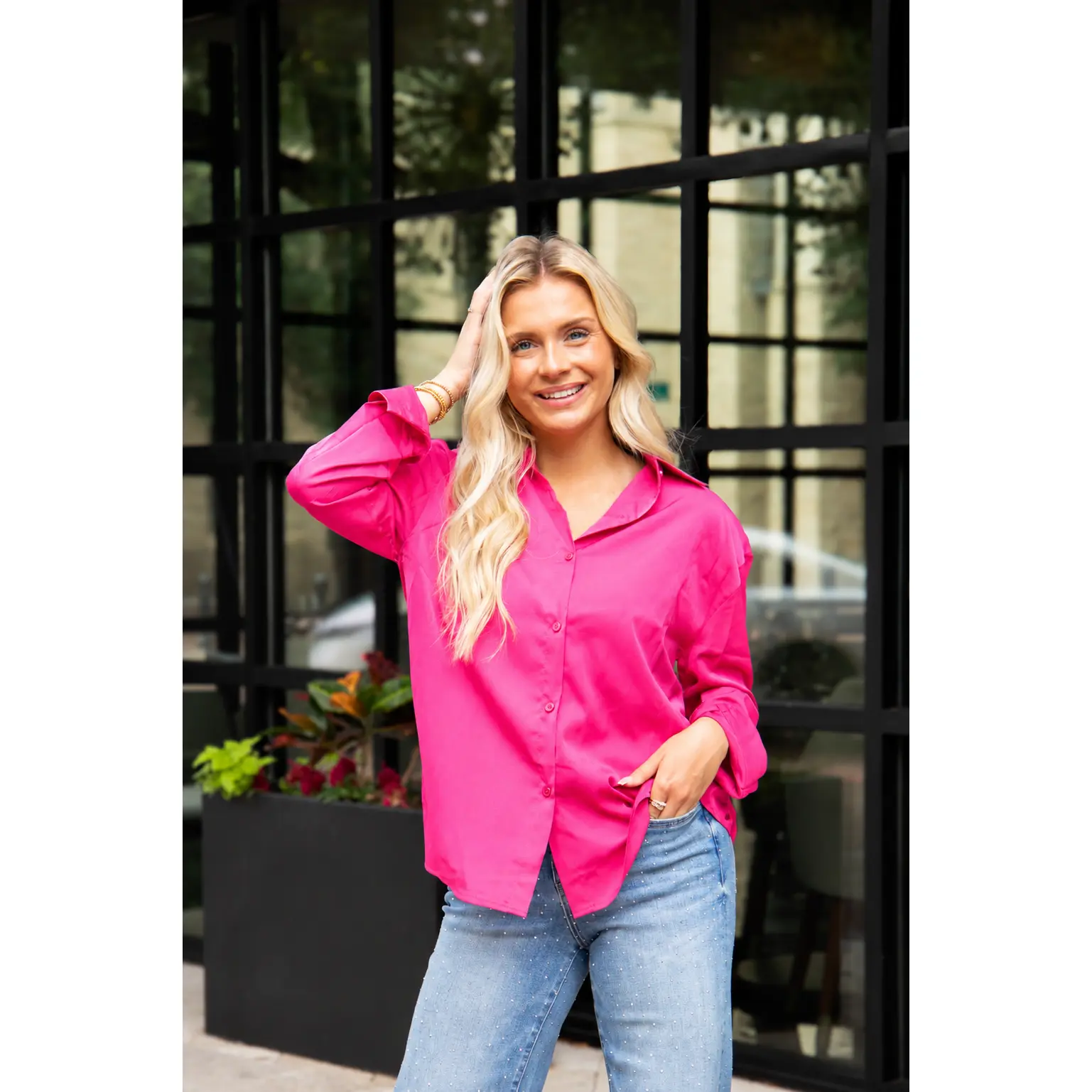 The Kathryn Button-Up, Hot Pink