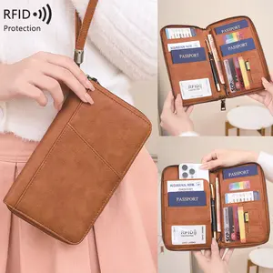 New Long RFID Blocking Passport Wallet, Large Capacity Multi-Functional Travel Document Organizer