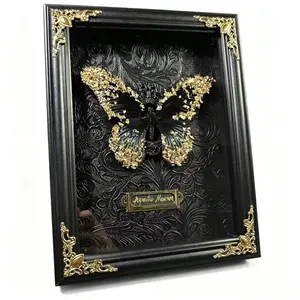 Limited edition gold foil butterfly specimen beautiful butterfly --- eight-inch photo frame finished high-end Valentine's Day gift, butterfly specimen lover collection gift