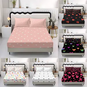 Heart Pattern - 3-Piece Bedding Set - Soft and Comfortable Bed Linen - Mattress Protector - Suitable for Bedroom, Guest Room, and Dormitory Decor (1 Bed Skirt + 2 Pillowcases, Pillowcases Not Included) - Soft Breathable Sheet
