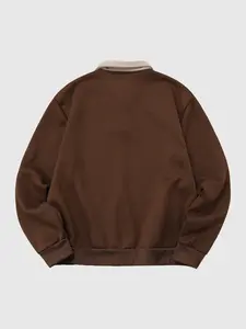 Men's Christian Cross Polo Neck Sweatshirt, Loose Fit Pullover with Faux Fur Collar, Fall Winter College Streetwear