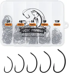 UCEC Fishing Barbless Fishing Hooks, Carp Hooks Circle Curve Shank Fly Tying Fishing Hook Tackle Kit for Freshwater Saltwater Hair Rig Trout Size: 2# 4# 6# 8# 10#