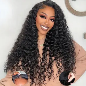 7X5 Deep Wave Wear And Go Glueless Wigs Human Hair Pre Plucked Pre Cut Hd Lace 210% Density Deep Wave Lace Front Wigs Human Hair 26 Inch Drawstring Curly Human Hair Wig For Women Beginner Friendly