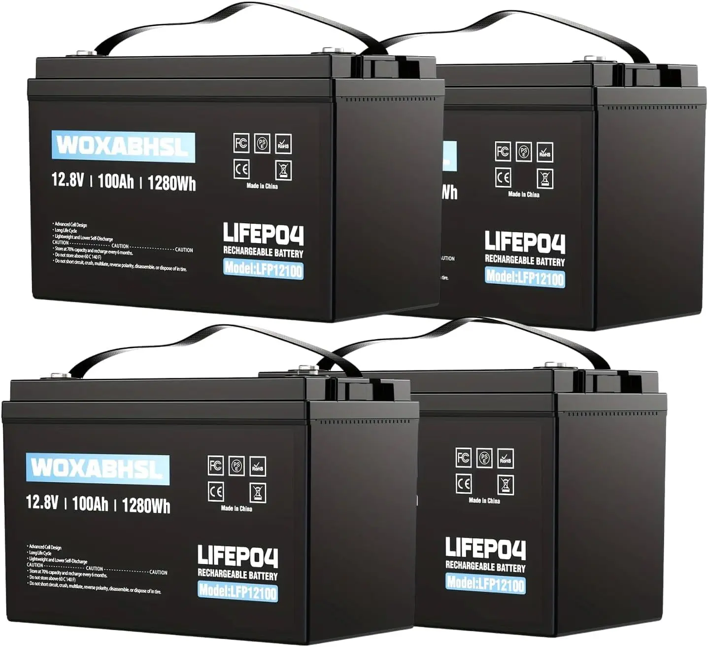 12V 100AH Lifepo4 Lithium Battery Rechargeable Lifepo4 Battery Up to 15000+ Deep Cycles, Buit in 100A BMS Perfect for Trolling Motors, Boat, Marine, Rv, Solar (4 Packs)
