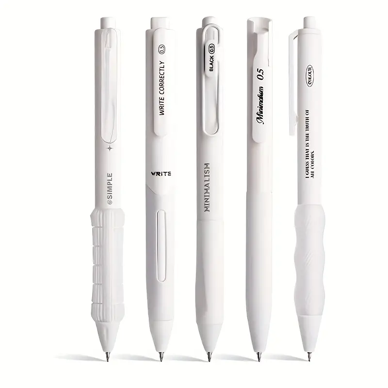 5 simple and stylish gel pen set, solid color, 0.5mm fine tip, retractable, quick drying, Quick Dry Pens, gel pen, suitable for writing, diary, school and office stationery, Minimalist Press Pen