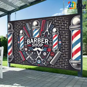 2D Flat 1pc Banner Wall Decor for Barber Shops, featuring a vintage style and durable polyester digital printing, suitable for decorating men's barber shops or home studios. Available in multiple sizes