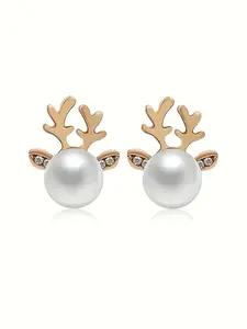 Elegant & Sexy Christmas Antler Stud Earrings with Faux and Rhinestones , Perfect for Holiday Parties.