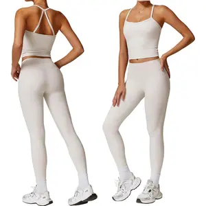 Women 2 Piece Workout Sets (NEW) Yoga Outfit Open Back Tank Top High Waisted Leggings Gym Sets Tracksuits
