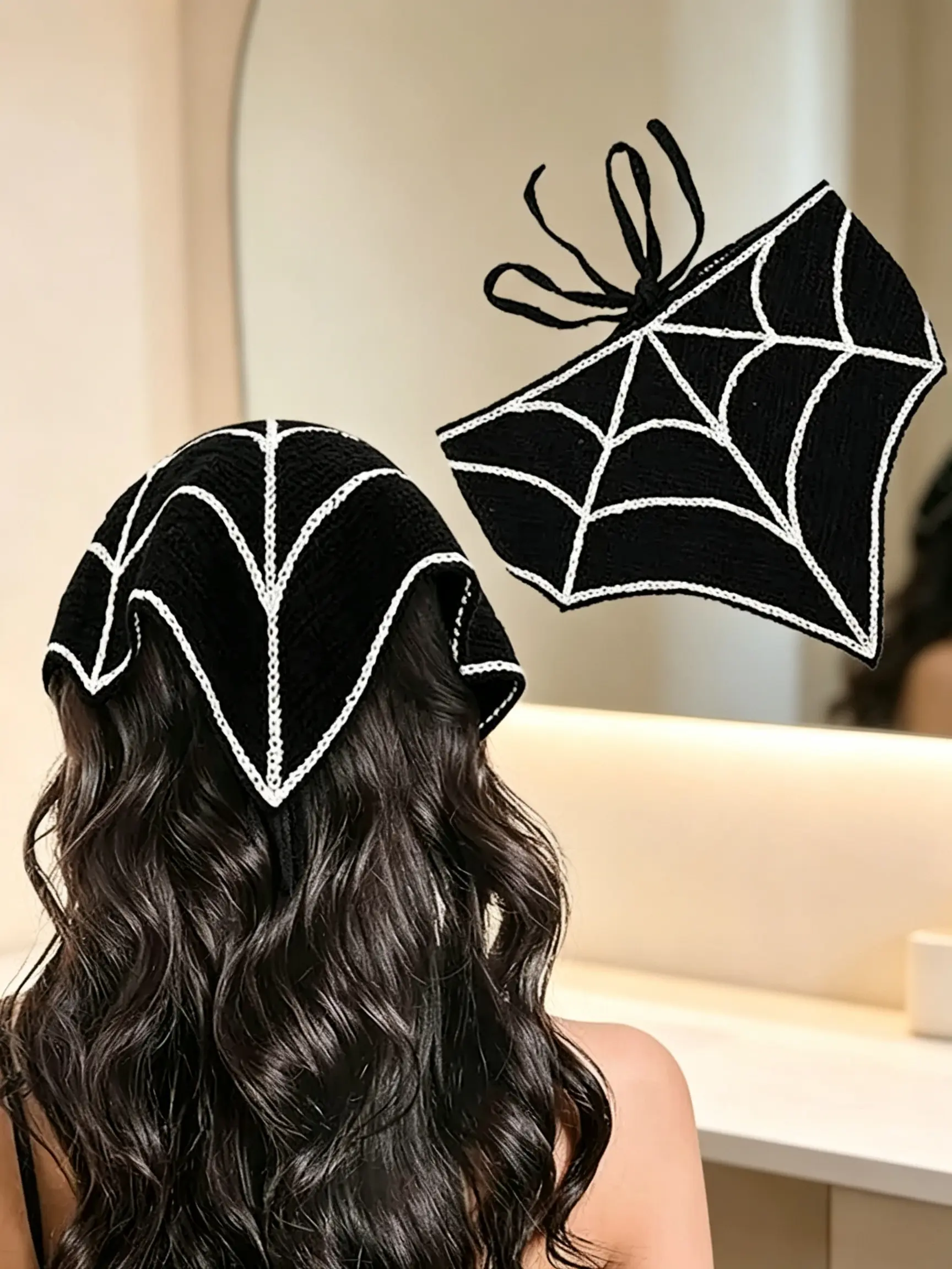 Halloween Themed Crochet Spider Web Design Hair Band & Hair Scarf, Crochet Headband, Hairband, Cute Hair Accessories for Women & Girls, Vintage Elegant Hair Band for Daily & Holiday Party Use - MM2