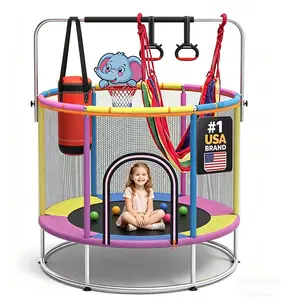 SEAGULL 55" Trampoline for Kids with Enclosure, 440lbs Capacity Indoor & Outdoor Toddler Trampoline with Adjustable Gymnastics Bar & Toys, for Boys & Girls