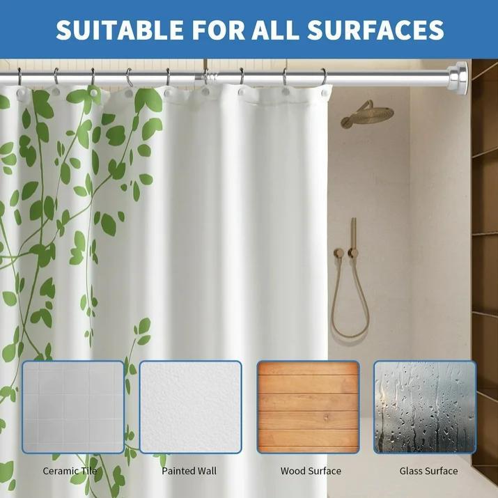 Adjustable Stainless Steel Shower Curtain Rod 31–80" with 2 Hooks – Telescoping Tension Rod, No-Drill, Bathroom Curtain Rod, Wall-Mount-Free, Rust-Resistant, Easy Install