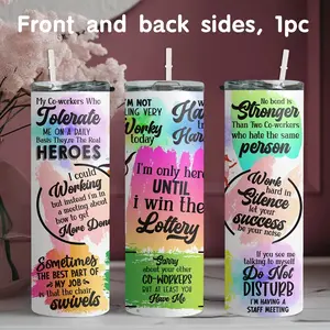 1pc 20oz stainless steel Vacuum Insulated water bottle, printed with colorful graffiti style workplace humorous quotes design straw cup water bottle, suitable for fitness, travel, driving and daily use at home. Gift for family and friends Vacuum Flasks
