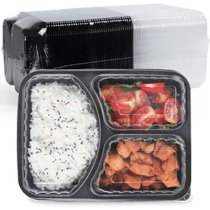 Reusable 40 Pack 38oz - Shrink Wrap Leakproof| Portion Container with Lid| BPA Free Freezer & Safe Meal Prep| 3 Compartment Takeout Boxes