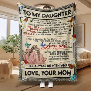 To My Daughter Letter Print Blanket, Slogan Print Blanket, Soft Warm Throw Blanket, Air-conditioned Room Blanket, Warm Nap Blanket for Home Office Camping Travel