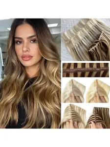 Natural Straight P18/613 Color Double Inject Xo Hole Weft Human Hair Extensions, Invisible Twin Tab Weft, Adds Length & Volume, Hair Weave Extensions